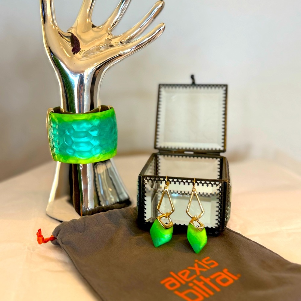 Alexis Bittar Green Cuff Bracelet and Earrings Set